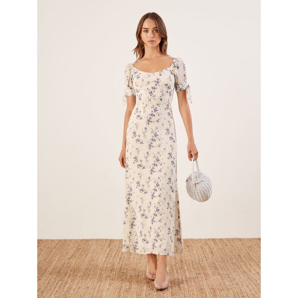 Reformation Meredith Maxi Dress in White Blue Floral Madeline Print